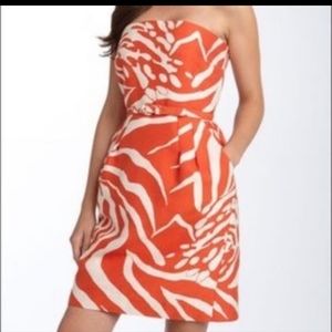 Kate Spade Orange/Ivory Floral Strapless Cocktail Dress